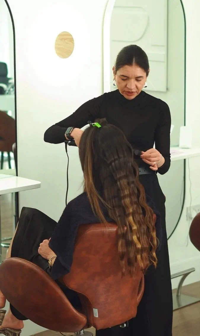 Sue with a client at Urban Hair & Beauty Salon