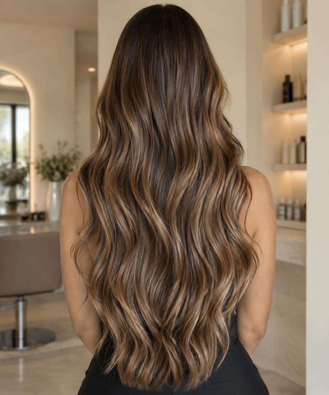 Long, softly waved hair with seamless extensions
