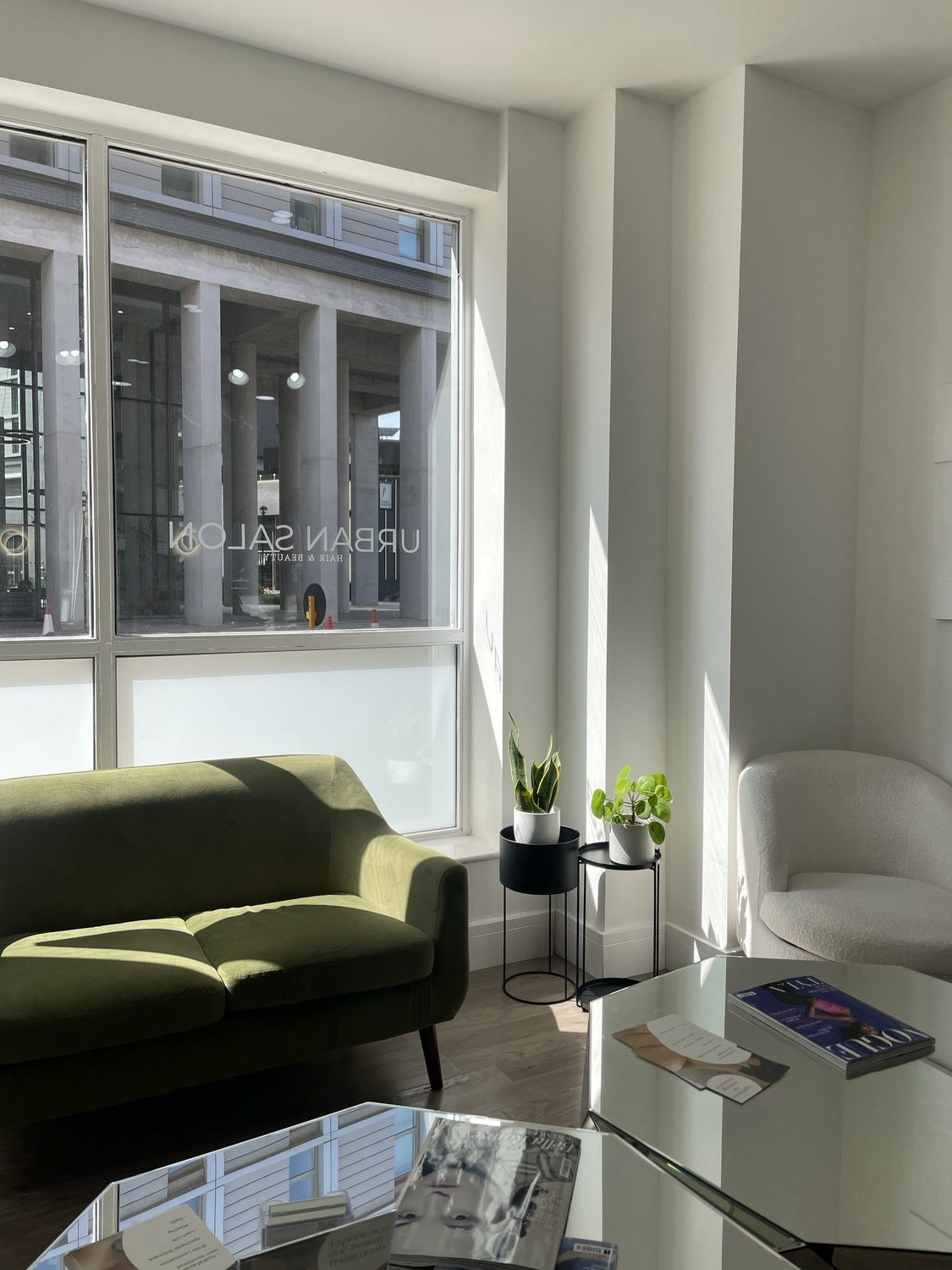 The lounge at Urban Hair & Beauty Salon, Chapel Street, Manchester